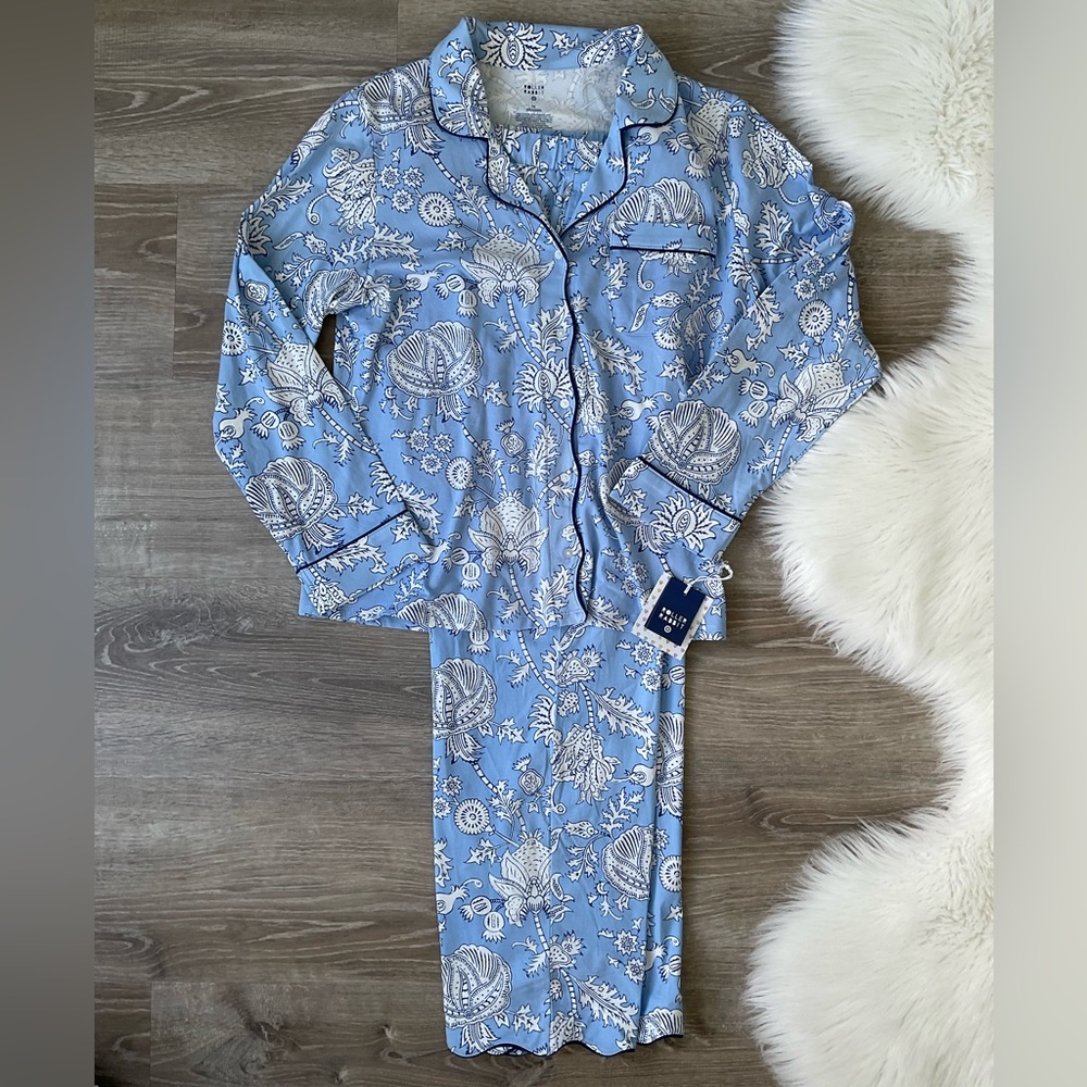 🩵💙 Roller Rabbit x Target Women's Floral Vines Long Sleeves & Pants PJ Set Blue - Picture 2 of 11